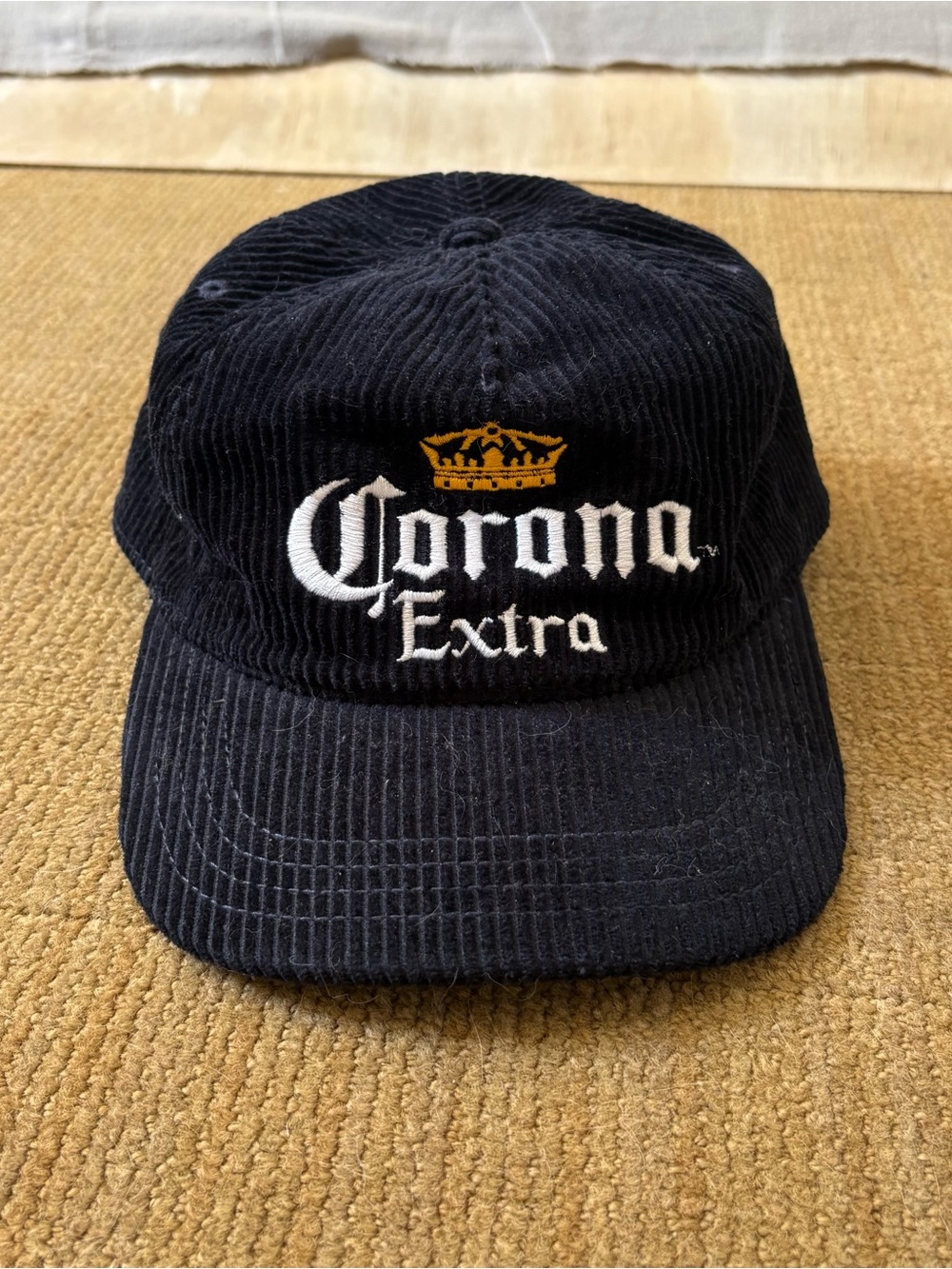 Y2K Corona Extra Corduroy Snapback Hat Navy Blue Beer Promo Cap